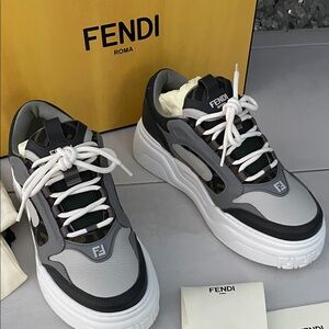 Fendi Men's Gray and Green Sneakers
